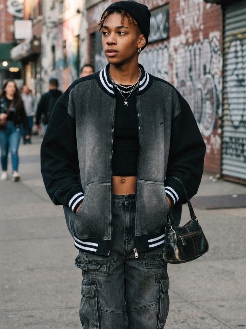 Vintage Koman Y2K Streetwear Track Jacket Charcoal Grey Striped Collar